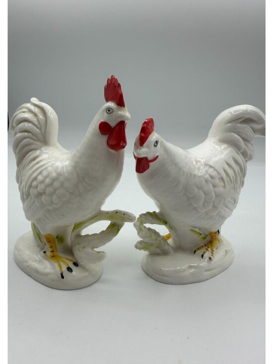 Lefton Other - Lefton 2196 Set of 2 Vtg White Rooster Chickens Figurines Farmhouse Decor